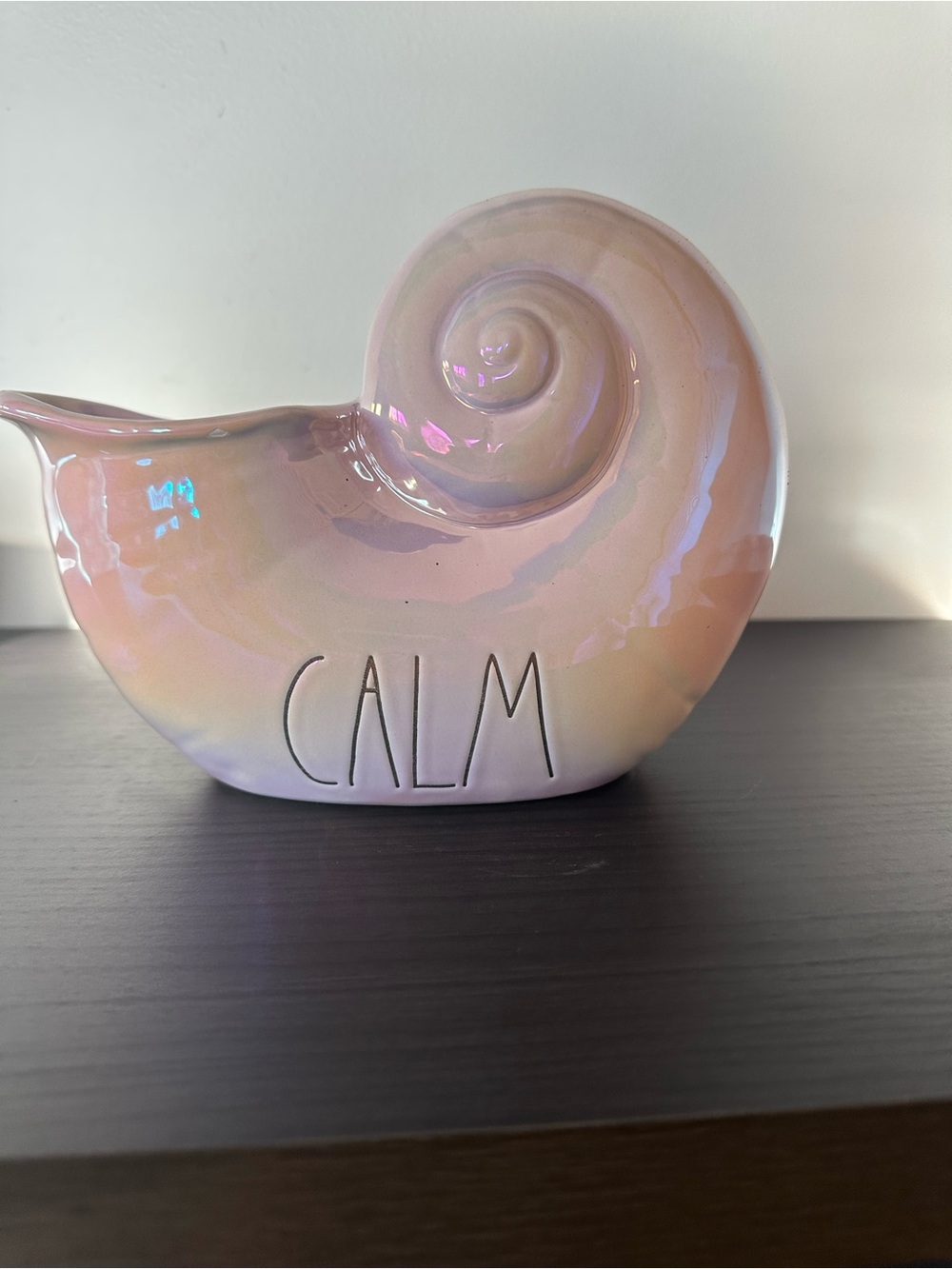 Rae Dunn Iridescent Pink 'CALM' Nautilus Ceramic Figurine